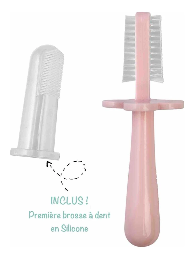 Brosse à dents bébé ergonomique double face Rose
