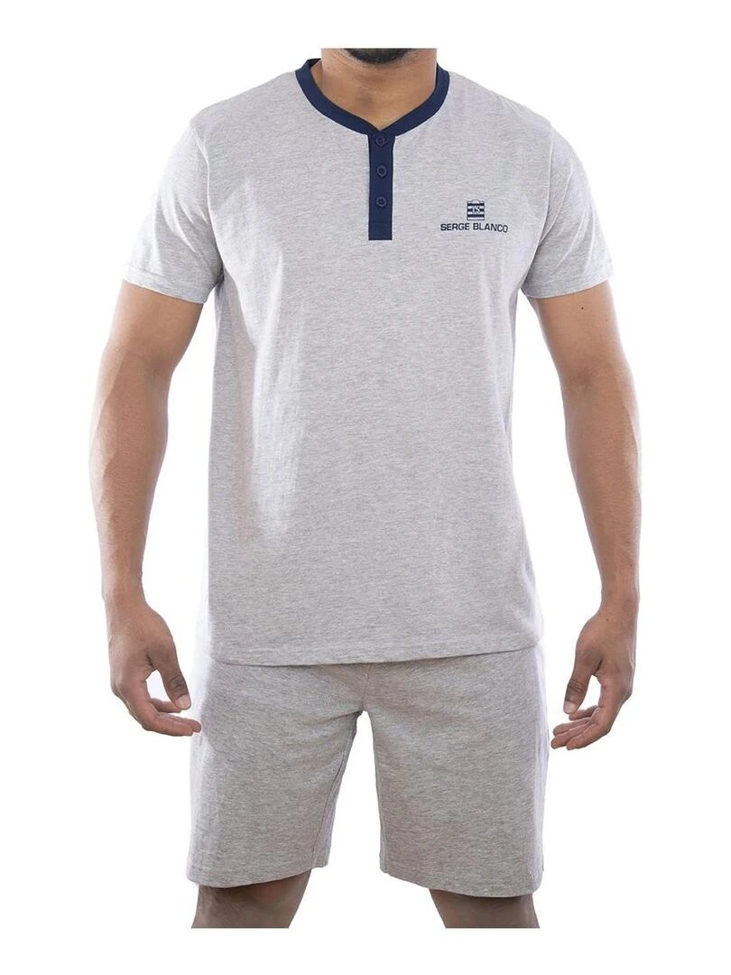 Ensemble homme Pyjama court T shirt col tunisien Serge Blanco Gris