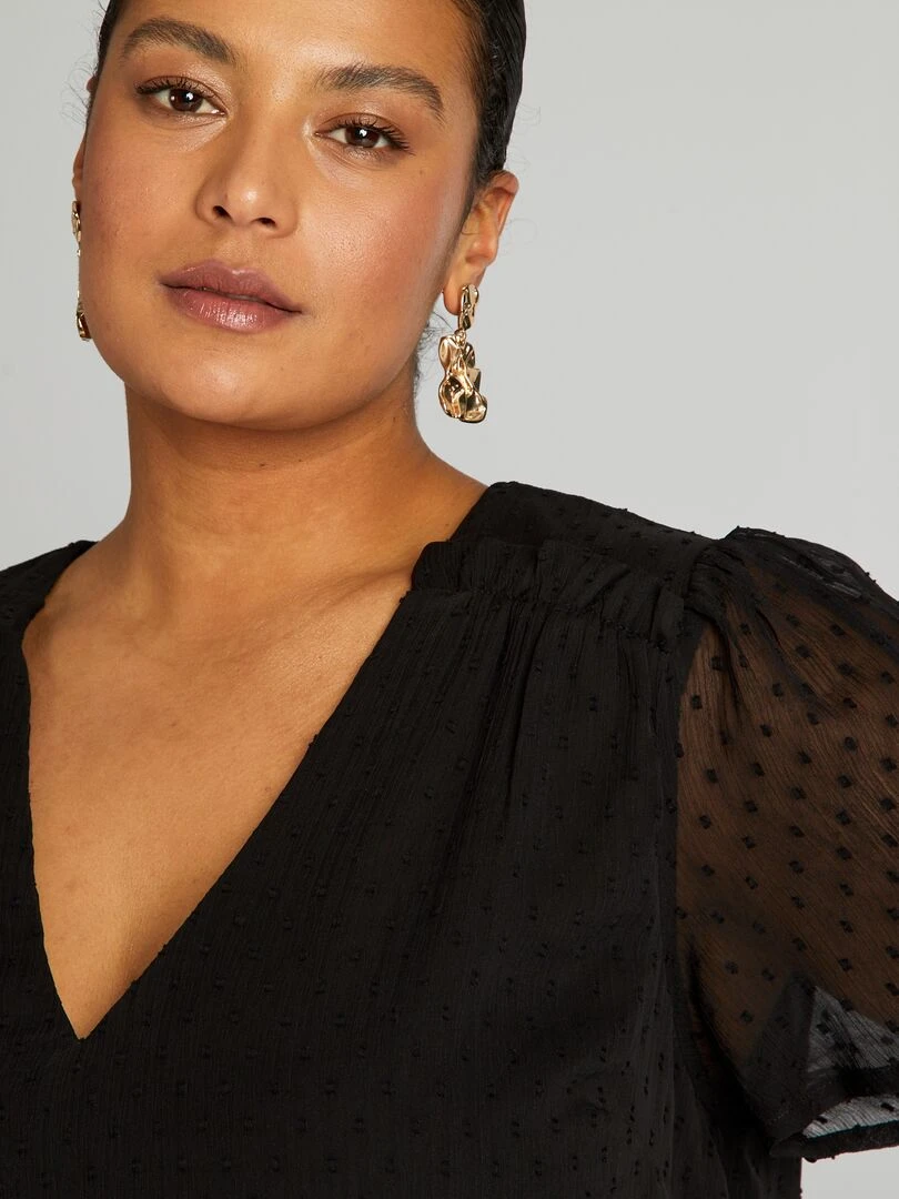 Blouse en voile 'plumetis' noir