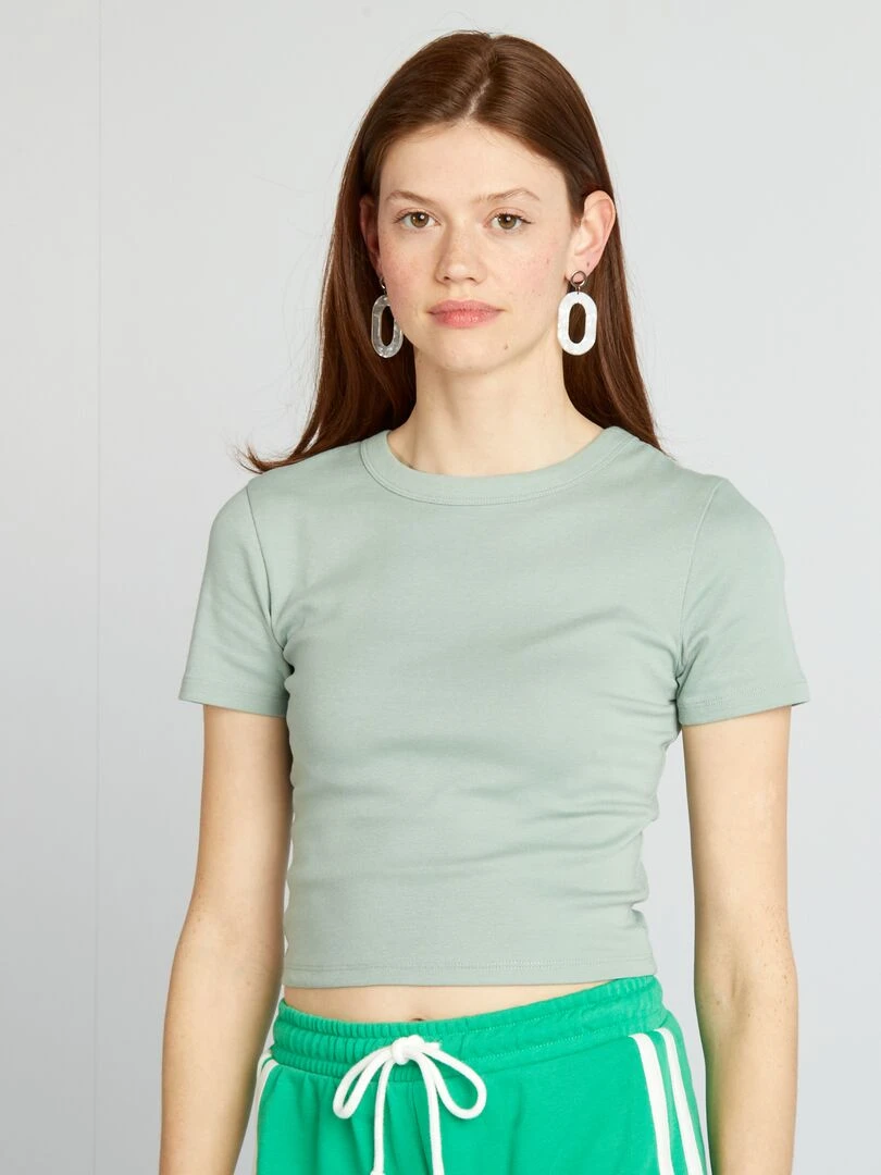 T shirt cropped manches courtes Vert jade