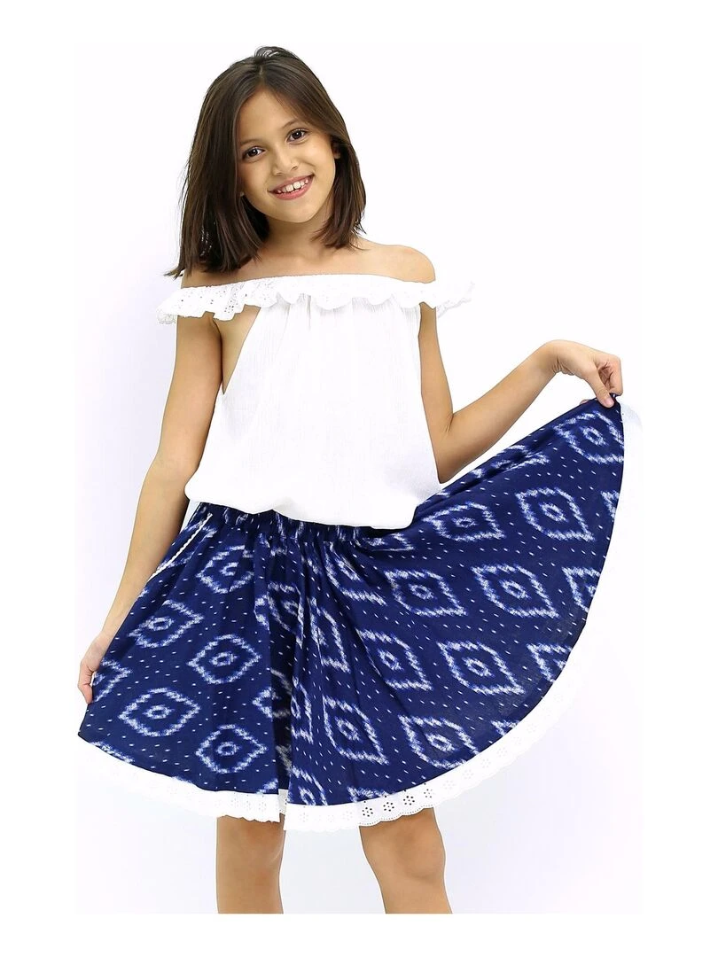 Jupe Qui Tourne Été Fille Tie and Dye Marine CANCAN 'LA FAUTE A VOLTAIRE' Bleu marine