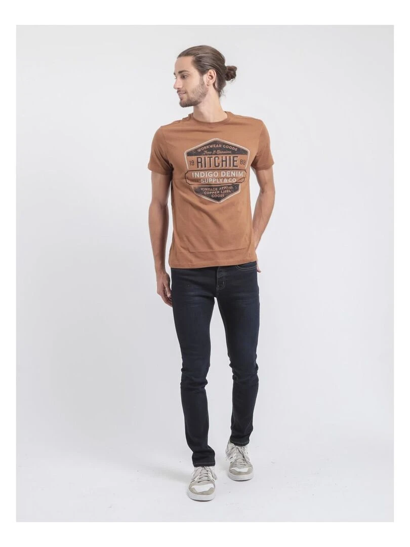 T shirt col rond pur coton JAGNY   Marron glacé