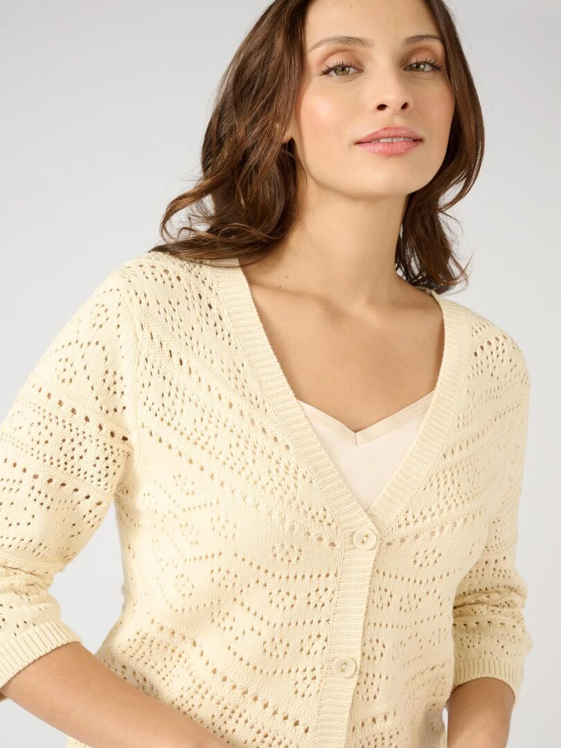 Gilet maille ajourée manches 3/4 Damart Ivoire