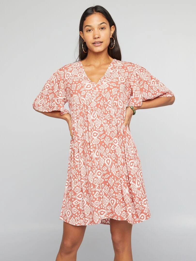 Robe courte en crêpe Orange imprimé