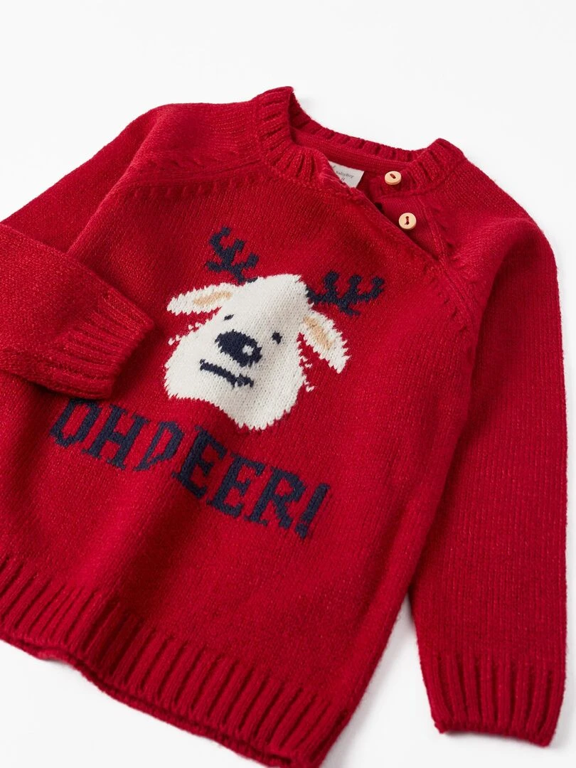 Pull en Maille pour Bébé 'Renne   Noël'   NOËL   Rouge