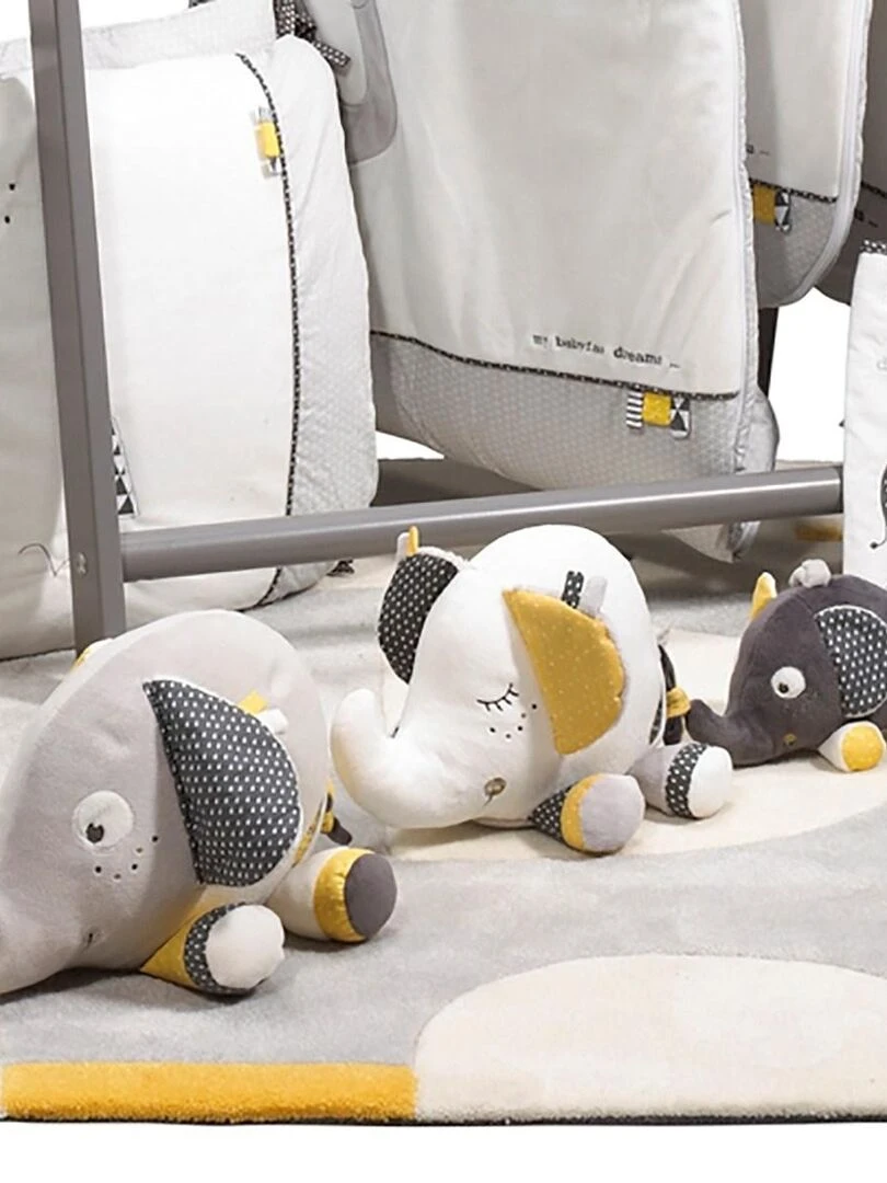 Doudou Eléphant en velours   SAUTHON   Gris foncé