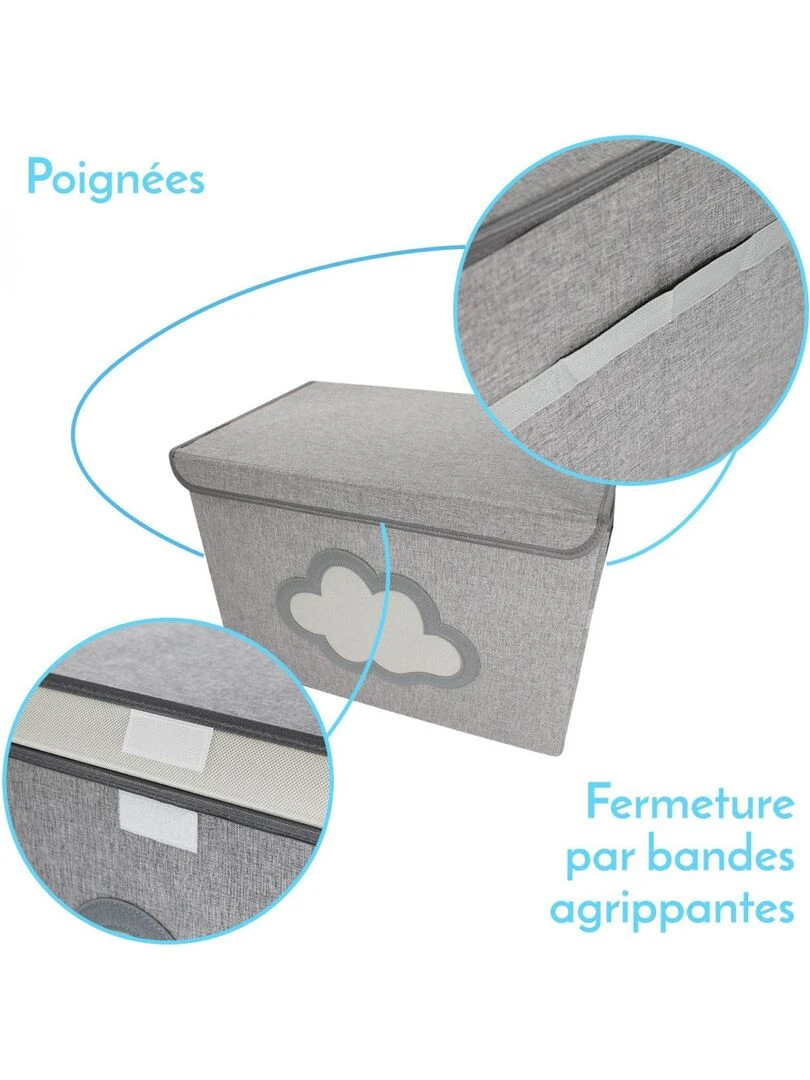 Lot de 5 boites de rangement  coffre à jouets pour enfant avec couvercle   Monsieur Bébé   Gris