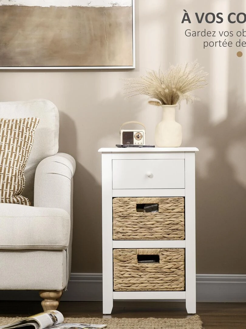 Chiffonnier 3 tiroirs style cosy chic jacynthe d'eau MDF blanc   Blanc