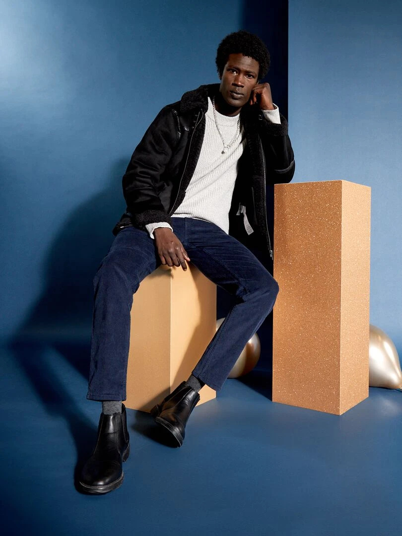 Pantalon slim en velours côtelé Bleu