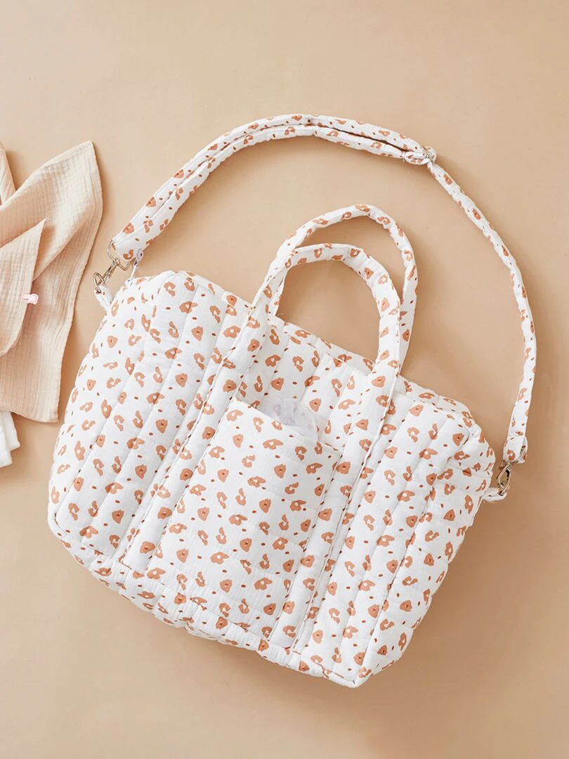 Sac à langer imprimé léopard en mousseline ouatinée écru/terracotta Gris
