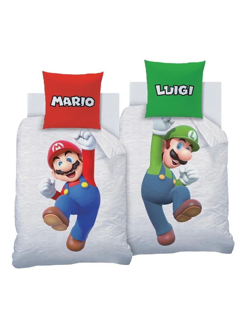 Parure de lit imprimée double face 100% coton MARIO FIGURES Gris