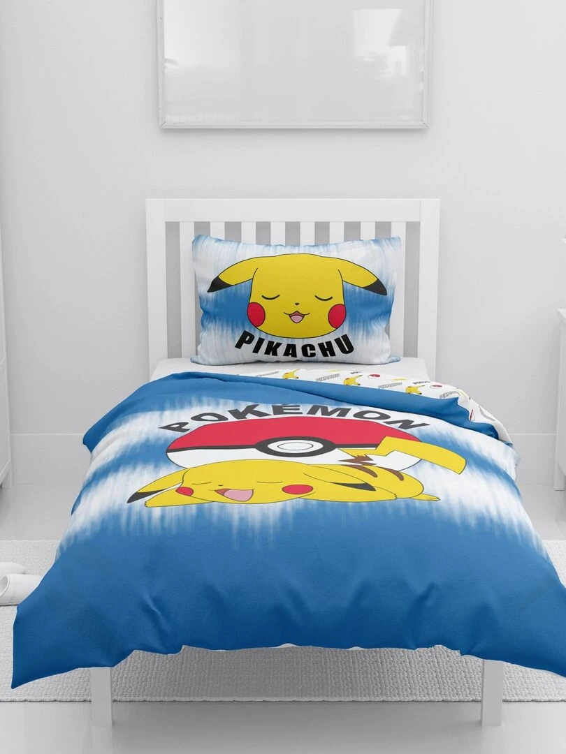 Parure de lit Pokemon Pikachu 100% coton 140x200 cm Bleu