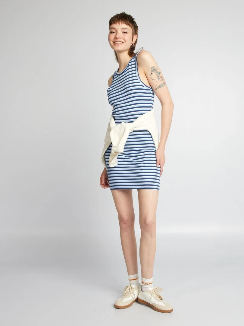 Robe courtes moulante côtelé Bleu