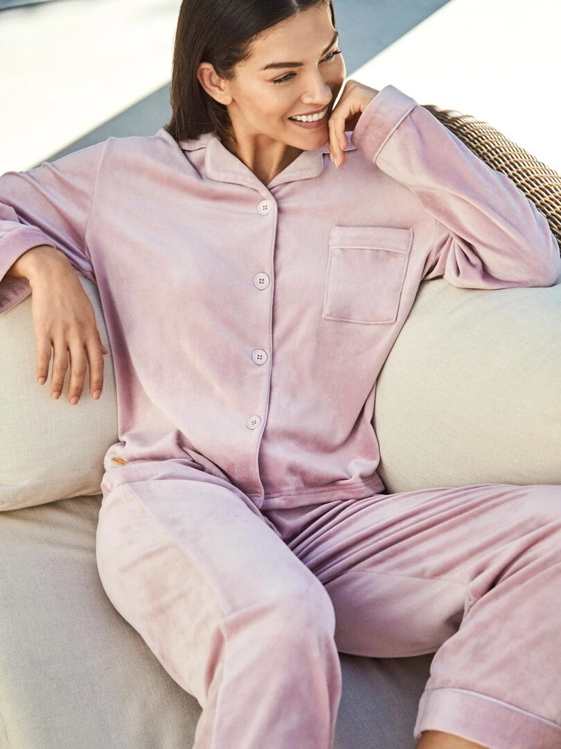 Tenue détente et intérieur pyjama pantalon chemise Polar Soft   Rose