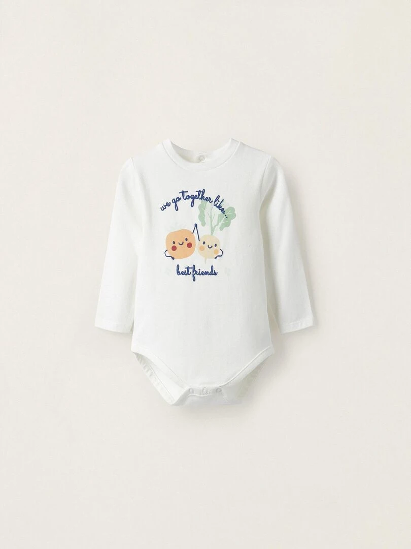 Body en jersey de coton pour nouveau né 'Best Friends' manches longues NATURE TAKEOVER Blanc