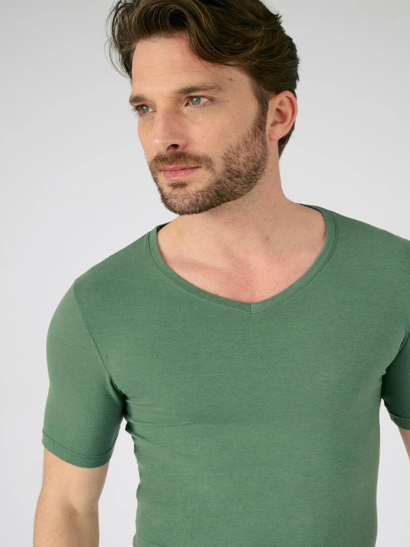 T shirt manches courtes col V Thermolactyl Sensitive Damart Vert