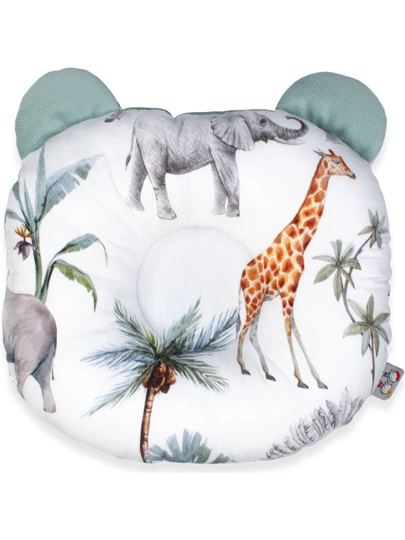 Coussin anti tête plate en coton et velvet Safari Vert