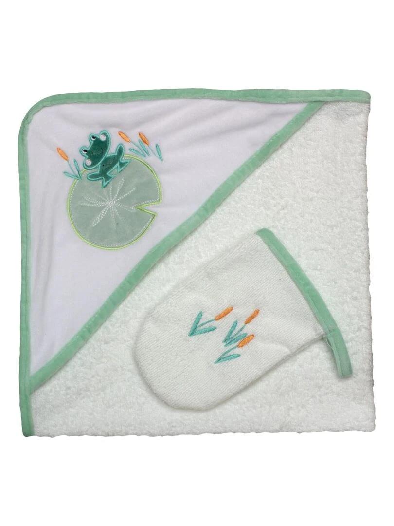 Sortie de bain + Gant "GRENOUILLE" LES CHATOUNETS Vert