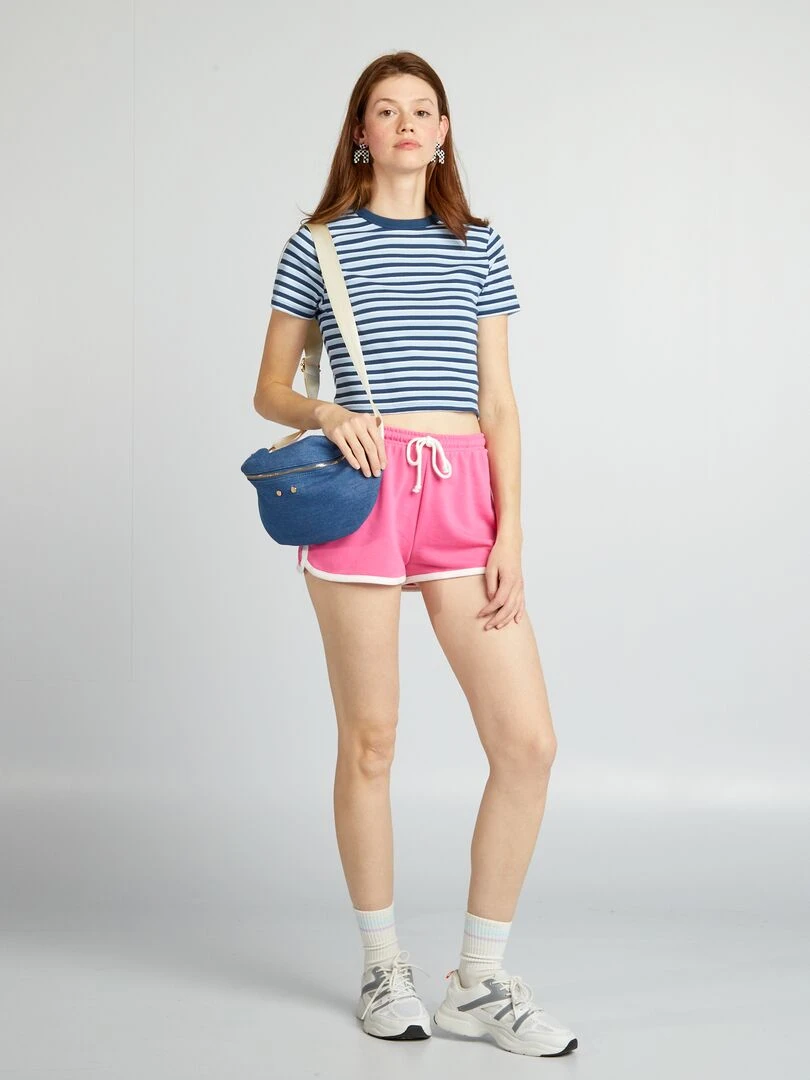 Tee shirt crop top marinière Bleu rayé