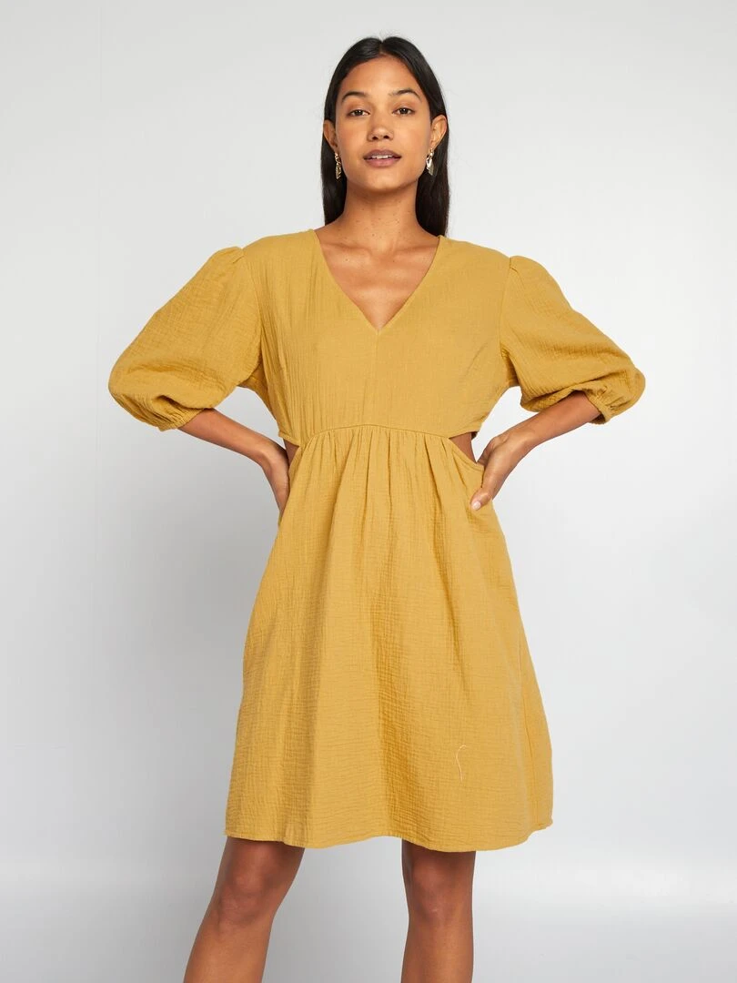 Robe en gaze de coton avec ouverture Jaune