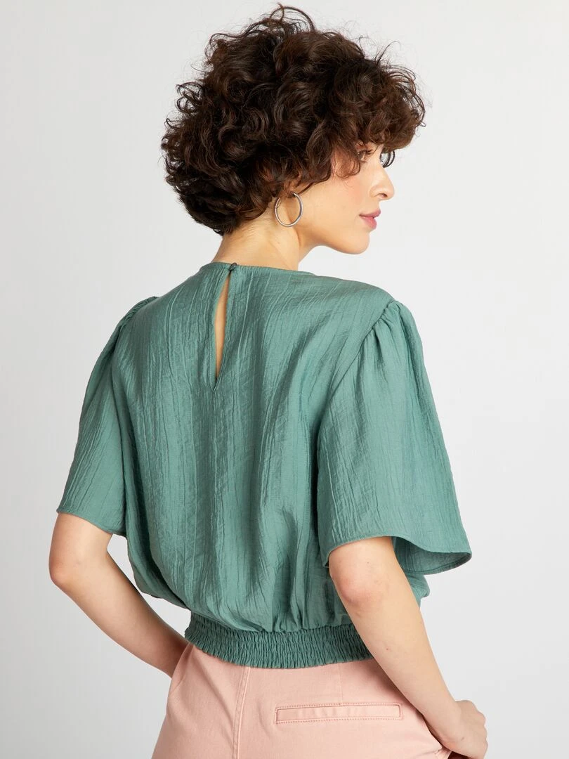 Blouse fluide à manches courtes   Bleu
