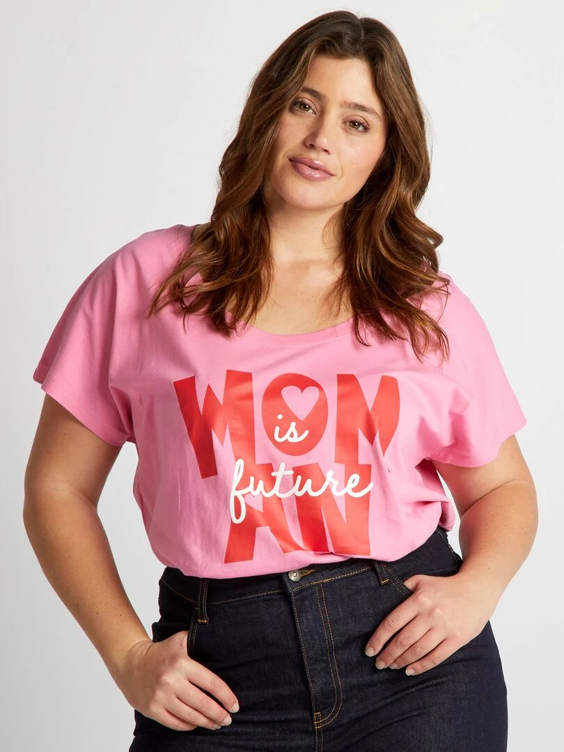 T shirt en coton avec imprimé Fuschia