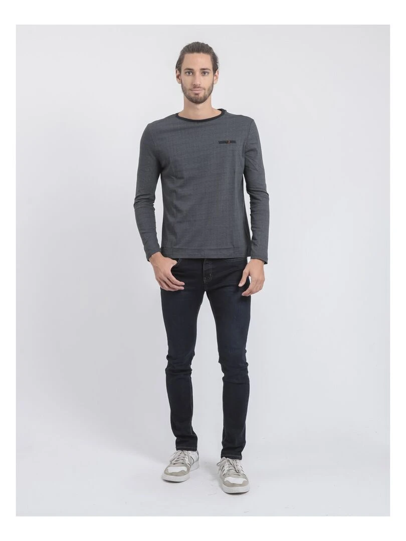 T shirt manches longues col rond pur coton JACOU   Bleu marine