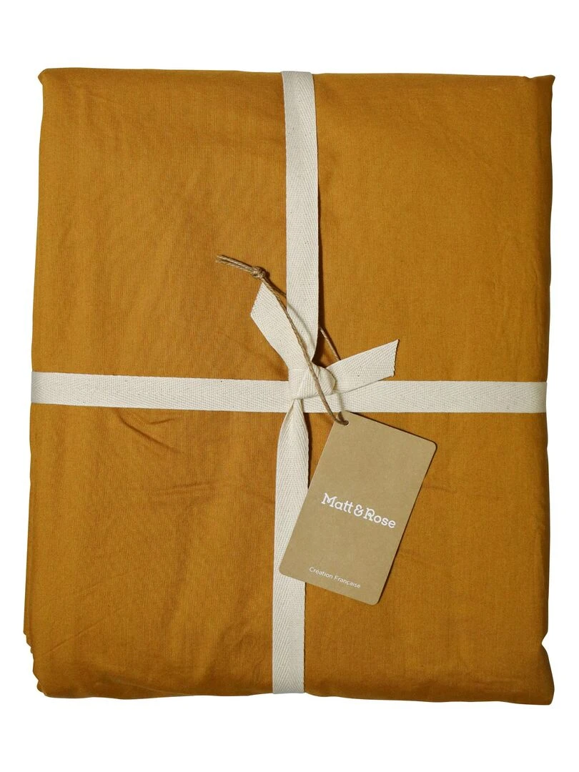 Drap housse uni en coton  COTON LAVÉ   Marron caramel