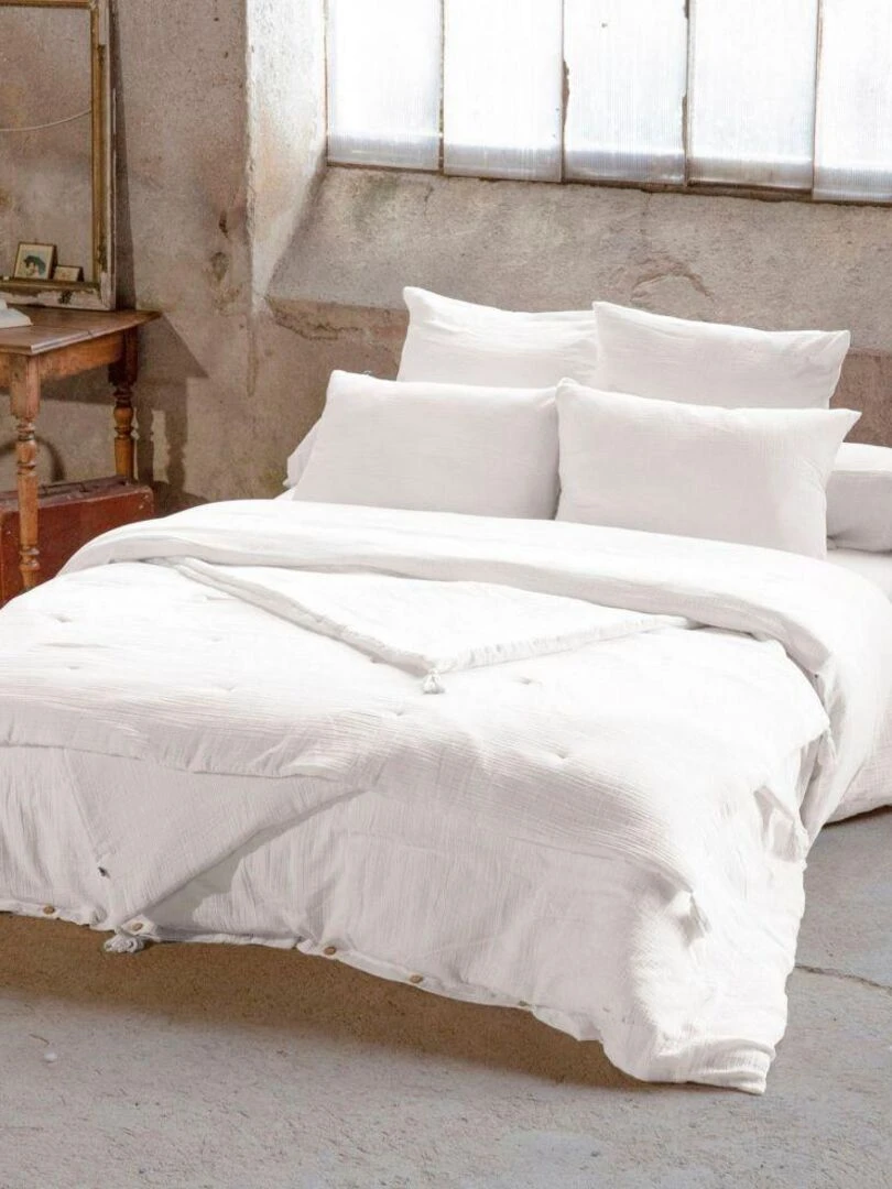 Housse de couette 100% Gaze de Coton   Blanc