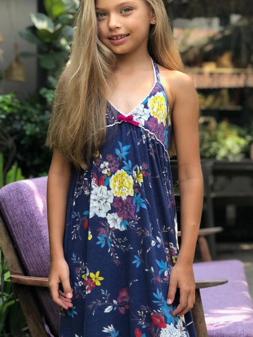 Robe longue fleuri EUGENIE 'LA FAUTE A VOLTAIRE' Bleu marine