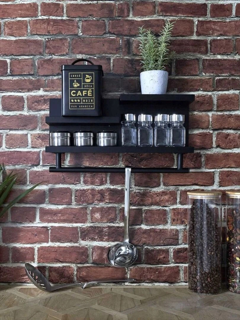 Etagère murale bois noir Noir