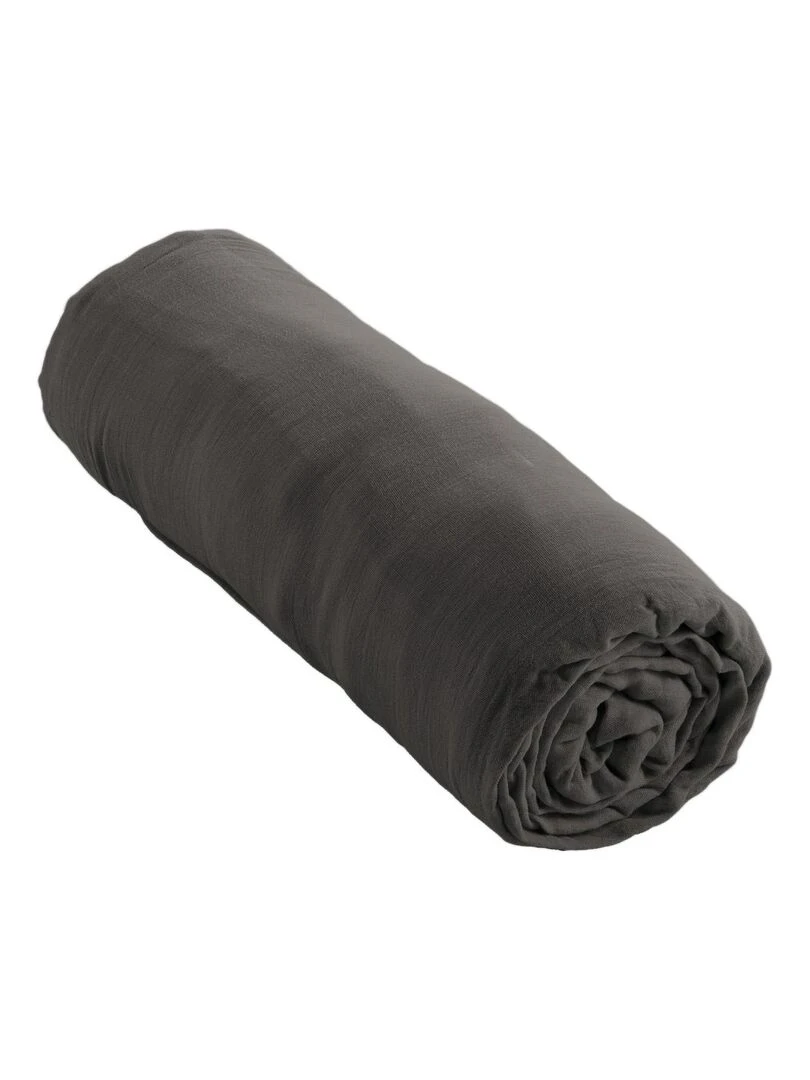 Drap Housse Double Gaze Coton Gaia Gris foncé