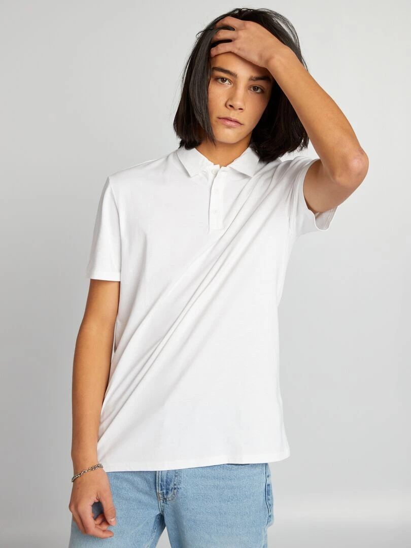 Polo en coton à manches courtes   blanc