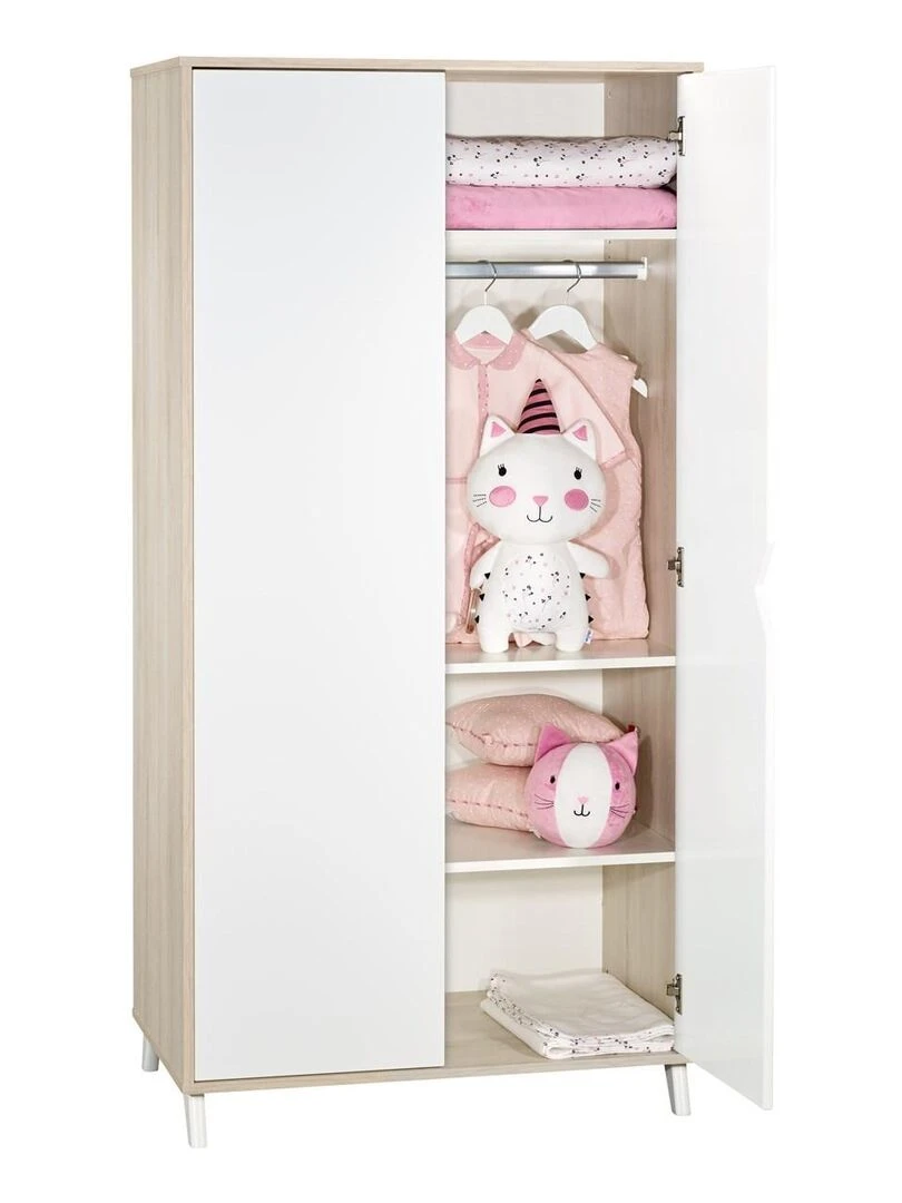 Armoire bébé 2 portes en bois BABYPRICE Blanc Beige