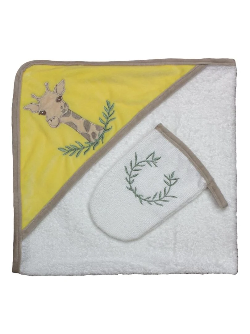 Sortie de bain + Gant "GIRAFE" LES CHATOUNETS Taupe