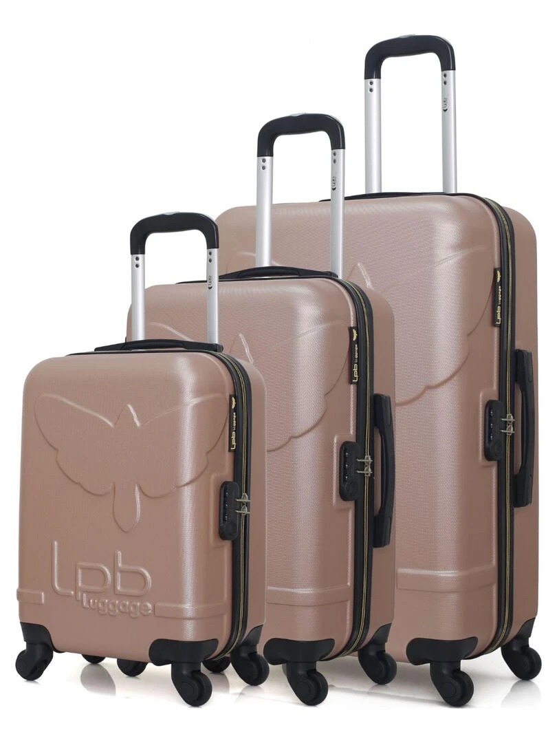 LPB LUGGAGE SET DE 3 ABS NORINE A 4 ROUES Rose