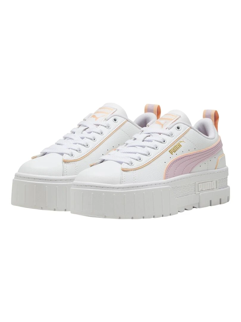 Basket à Lacets Enfant Puma Mayze Lth Piping Jr   Blanc