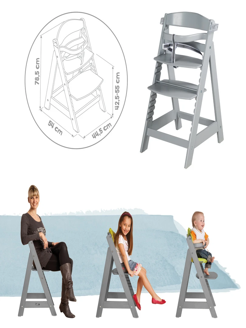 ROBA Chaise Haute Évolutive "Sit Up Click & Fun" + Table À Manger Gris