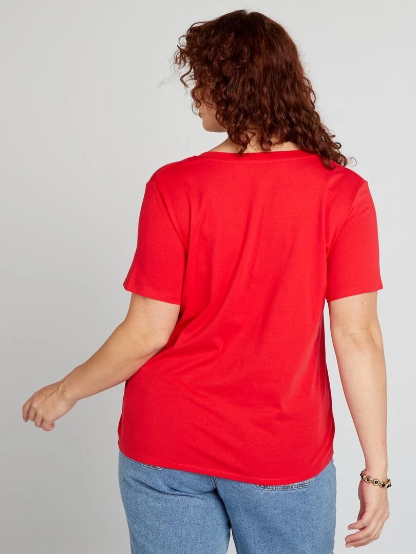 T shirt en jersey à col V   rouge