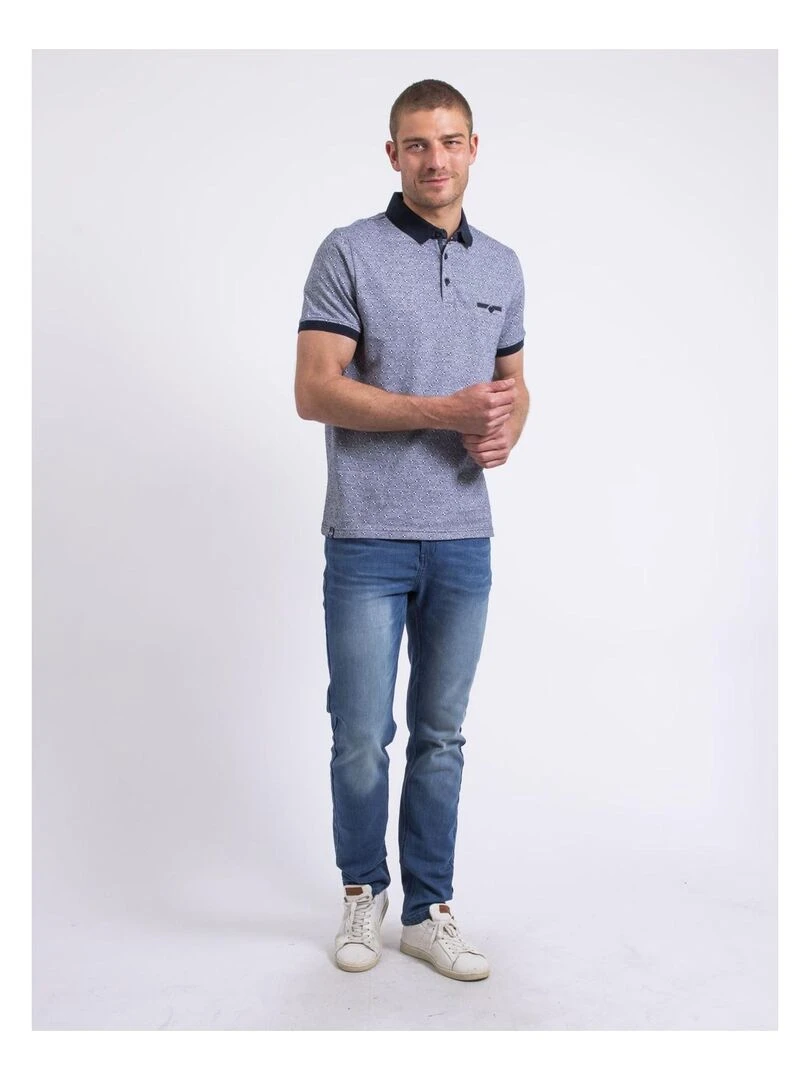 Polo manches courtes motifs PARAMADI   Bleu marine