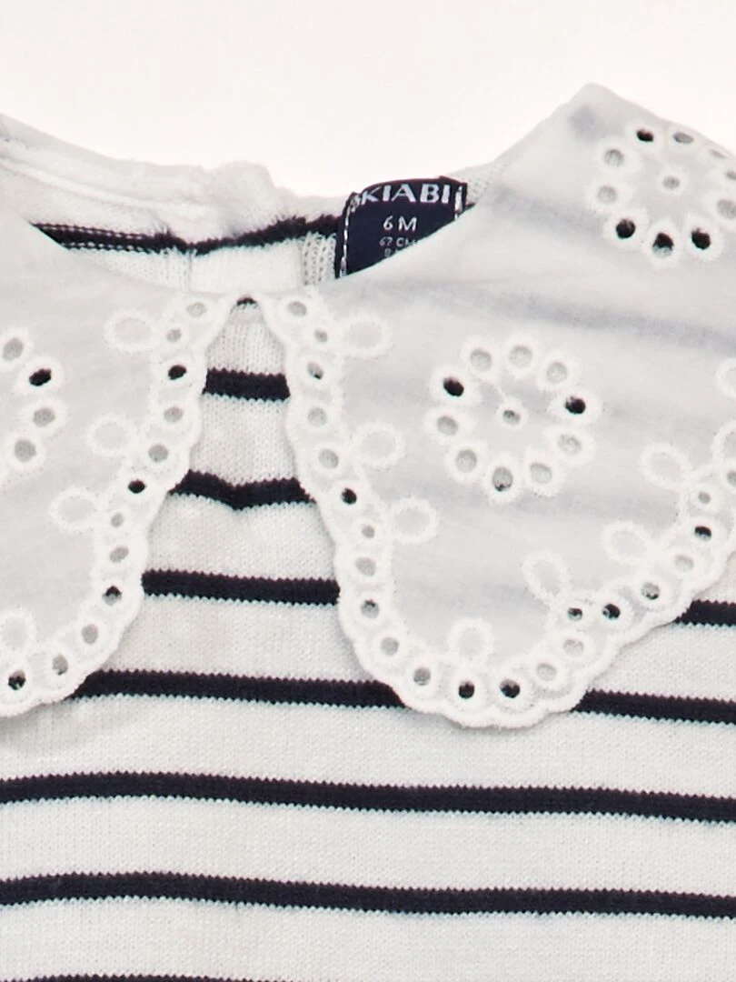 Pull maille douce et col claudine   Blanc/noir