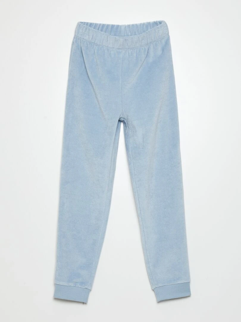 Pyjama long   velours à message   2 pièces   Bleu