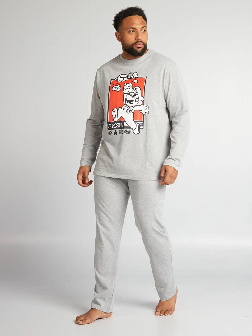 Pyjama long 'Mario' tee shirt + short 2 pièces Gris