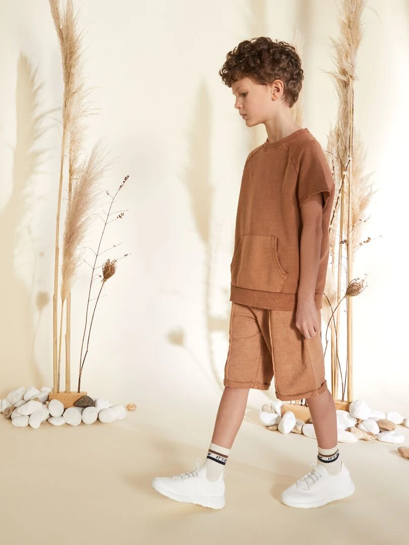 Tee shirt épais en coton avec poche kangourou   Terracotta