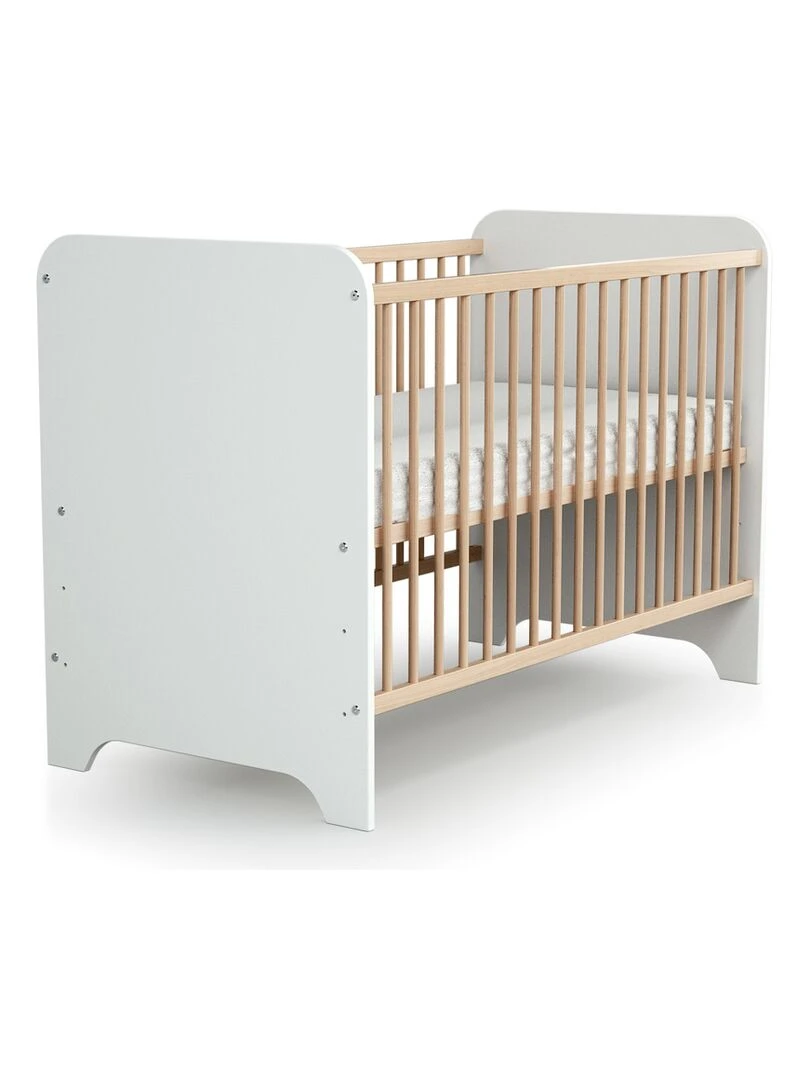 AT4 Lit bébé Carrousel en bois Blanc et Hêtre 60 x 120 cm Marron clair