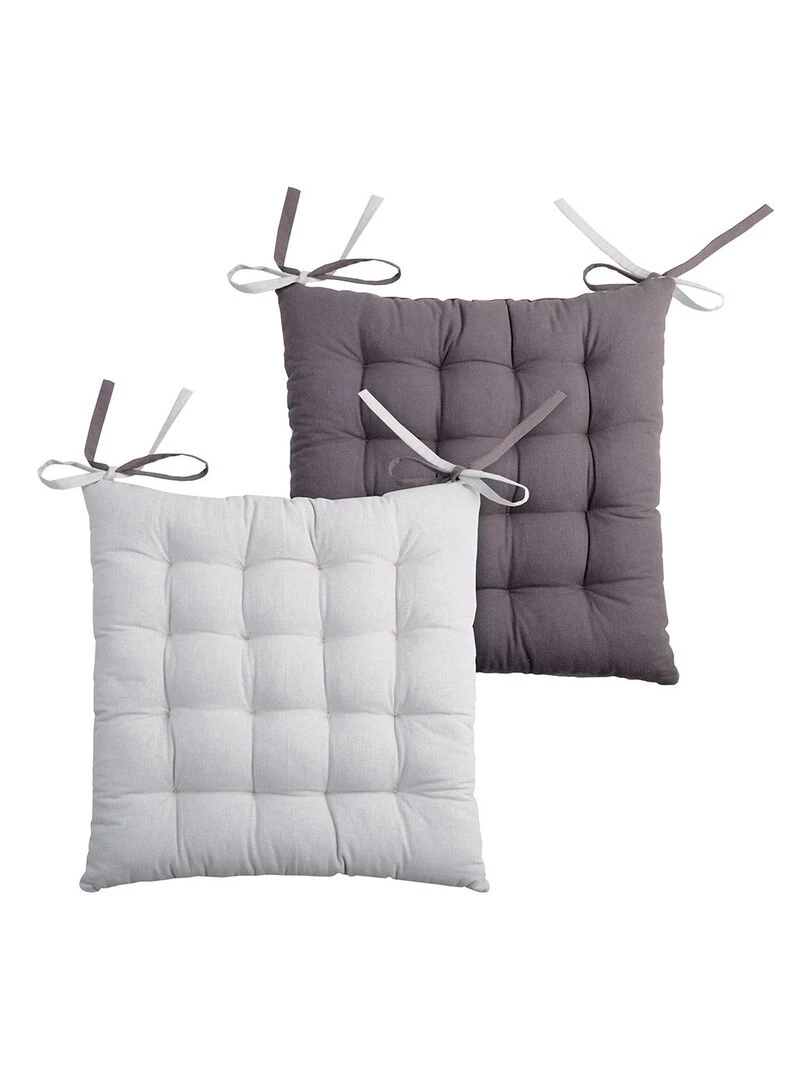 Lot de 4 galettes de chaise 16 points 40x40 Duo gris perle coton   Gris