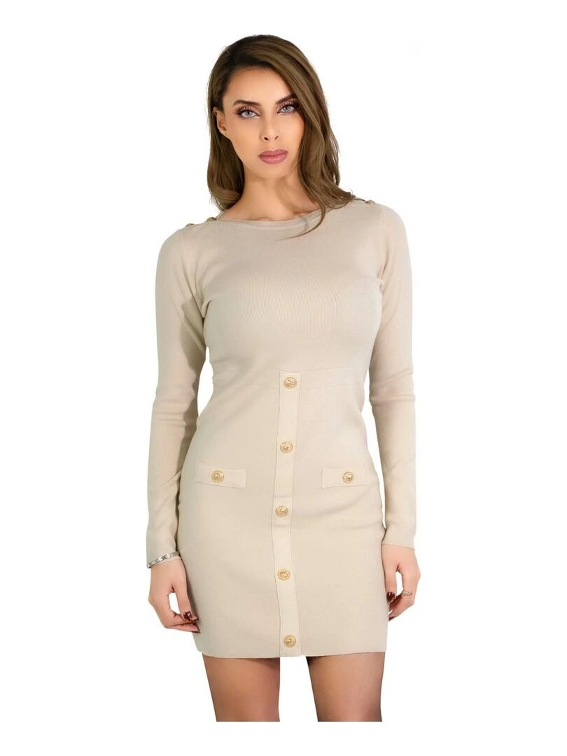 Robe Pull bouton doré Kebello Beige