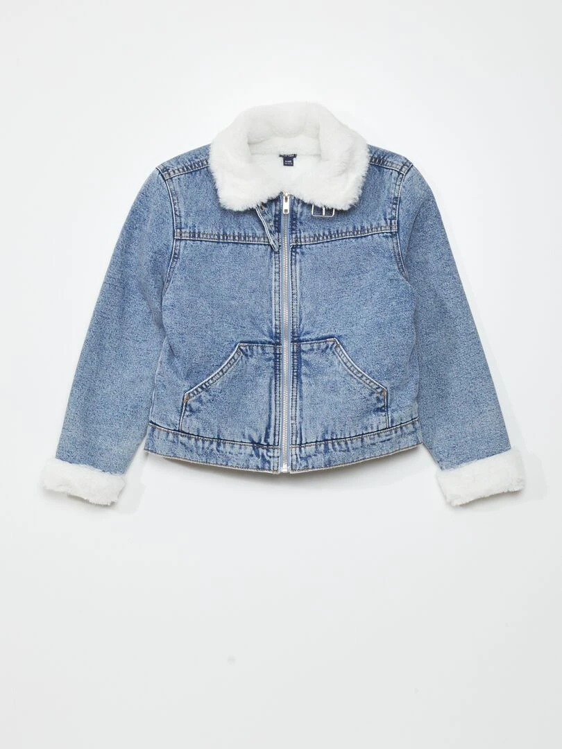 Veste en jean avec col aviateur   Bleu