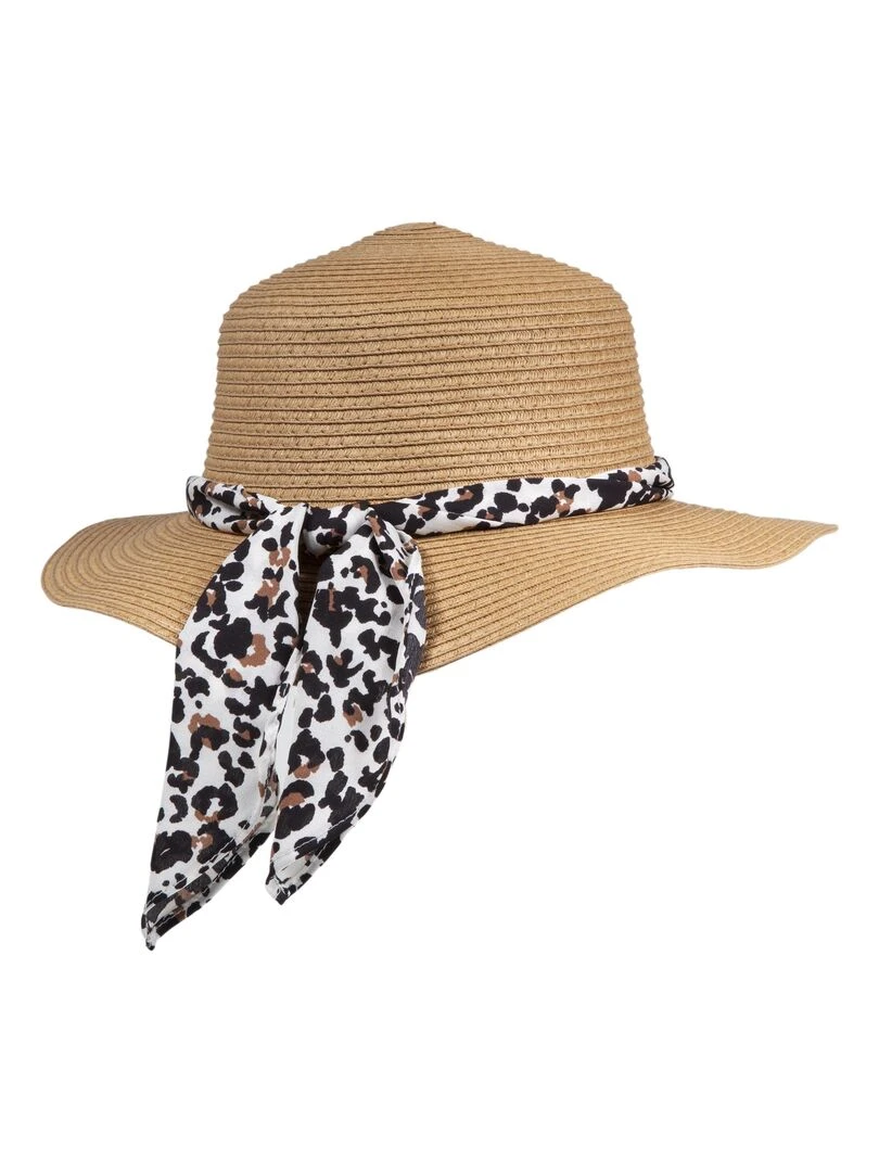 Chapeau Femme canotier foulard animal Beige