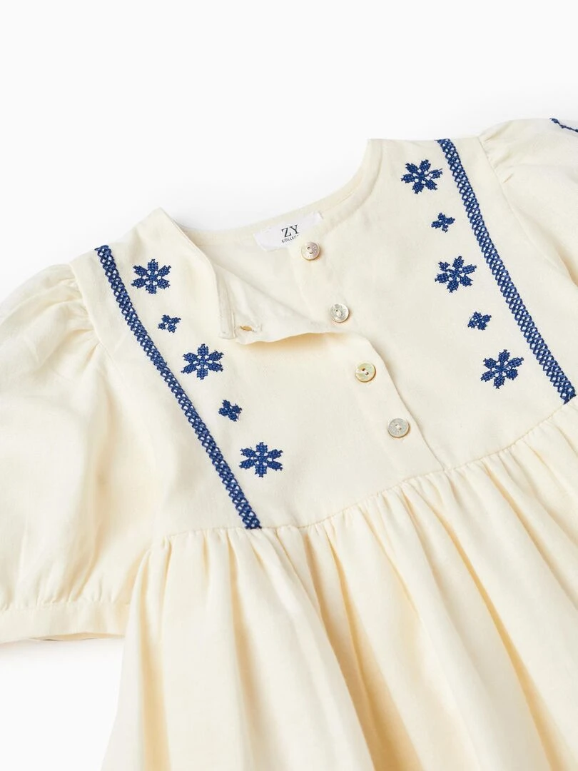 Robe en coton et lin pour fille manches courtes ATLANTIC COMPANY   Beige clair